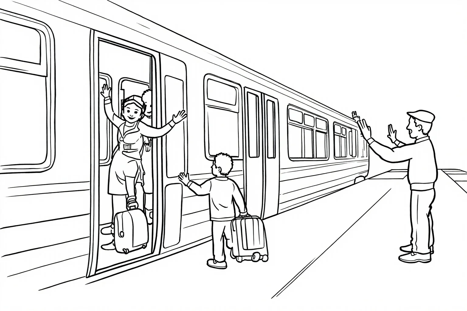 22 Historical Events That Will Restore Your Faith In Humanity 6 Black-and-white style illustration of children boarding a train with small suitcases while adults wave farewell from a station platform