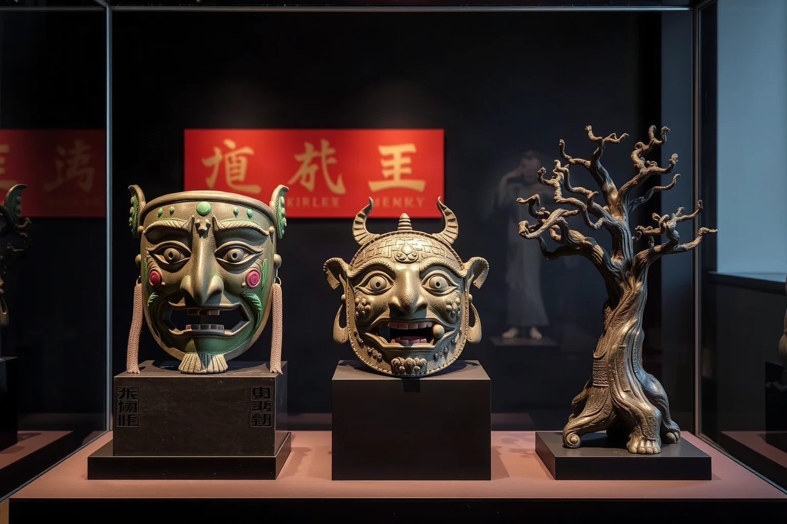 Bronze Age Chinese bronze mask and tree sculptures from the Sanxingdui archaeological site