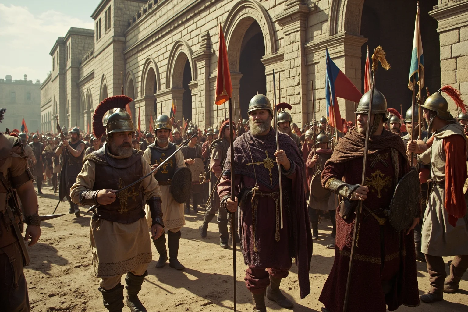 Wars That Lasted A Lot Longer Than You Thought 6 Byzantine and Ottoman soldiers in a siege scene outside grand stone city walls