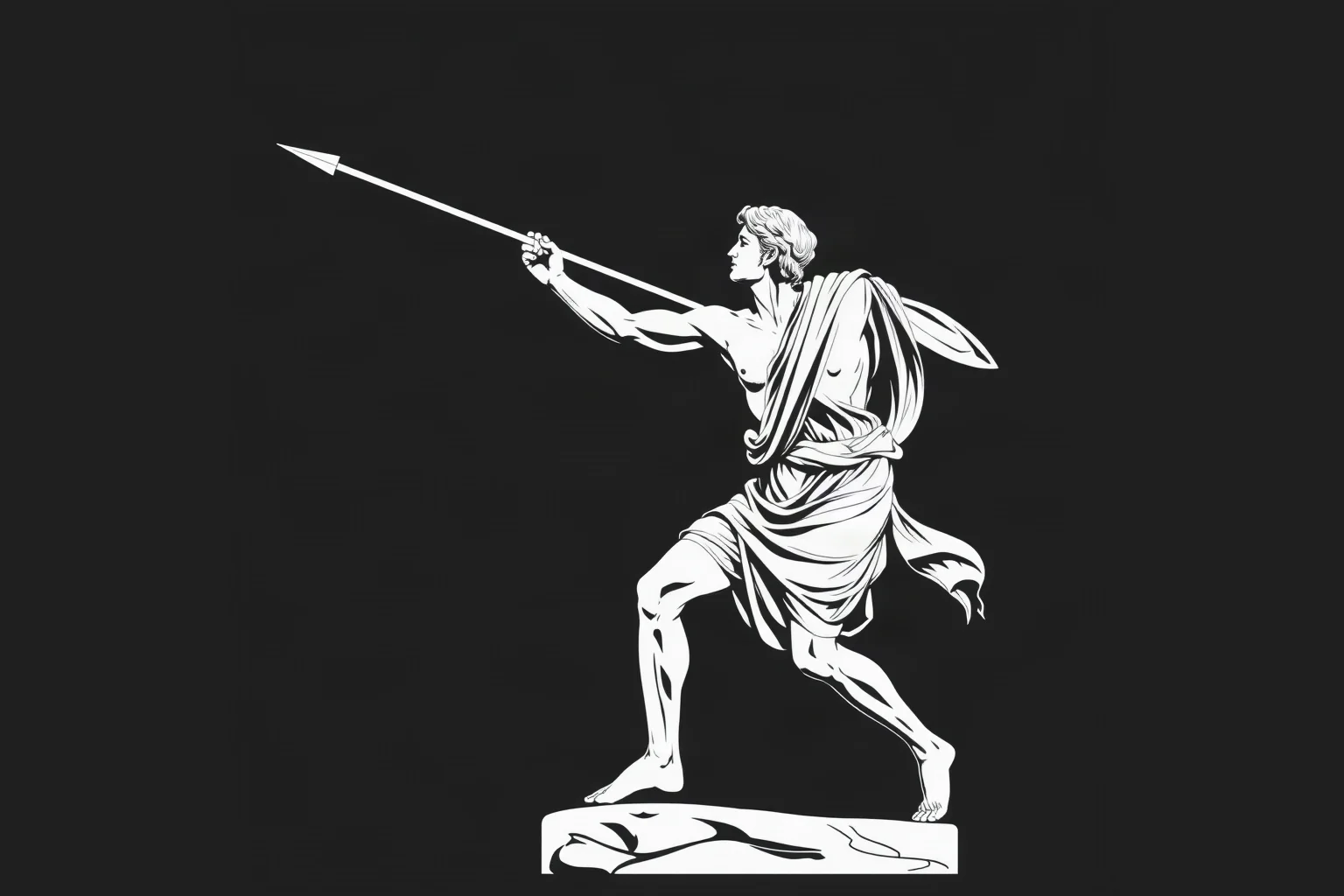 Classical Greek statue style illustration of an athlete throwing a javelin