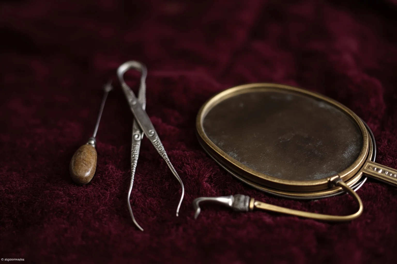 Surprising Facts About Marie Antoinette (And 10 Misconceptions) 11 Close-up illustration of vintage 18th-century dental tools and a hand mirror on a velvet cloth, historical still life