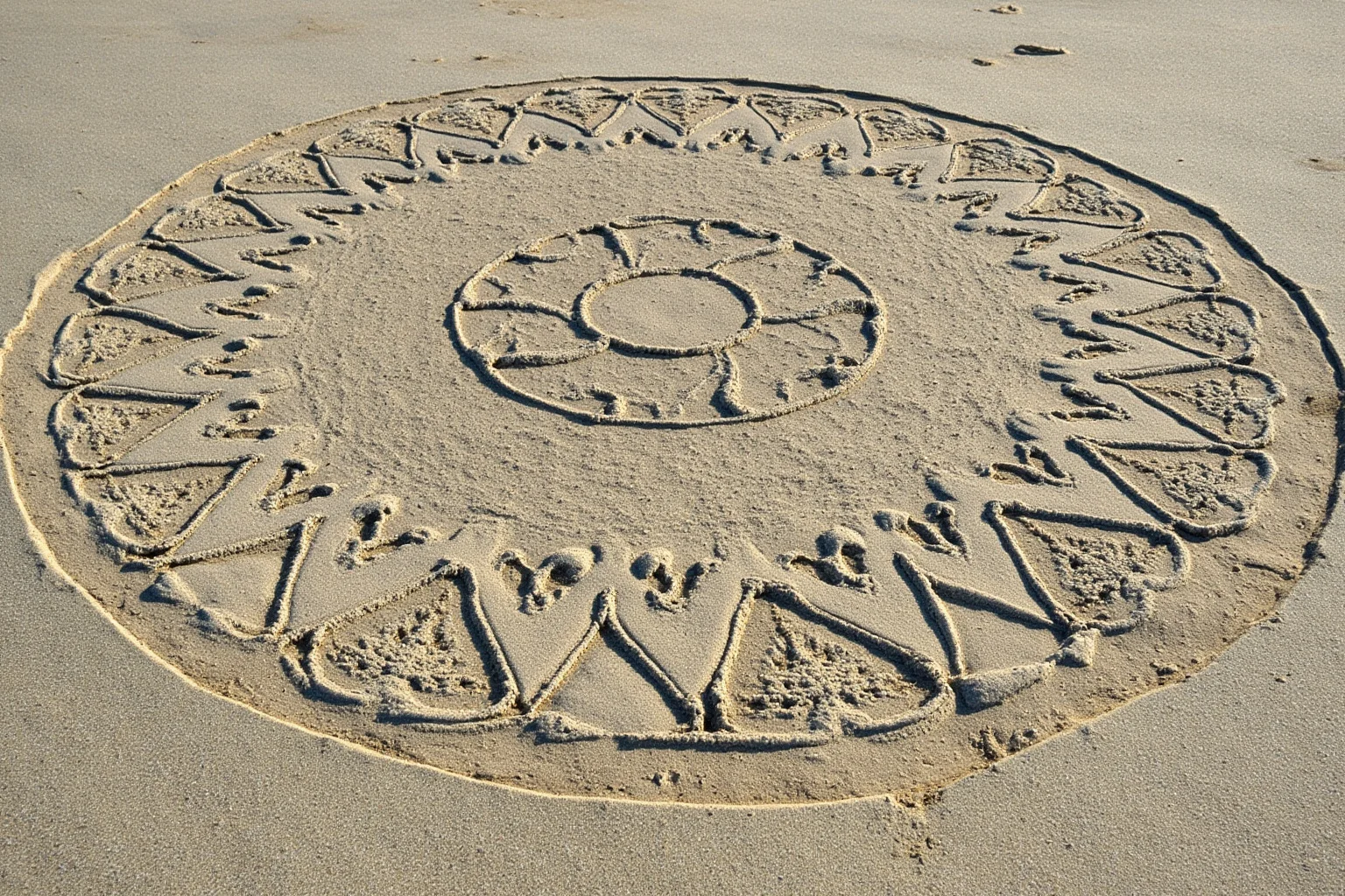 22 Ocean Mysteries We Still Haven't Solved 17 Close-up of an intricate circular geometric pattern sculpted into sand on a shallow seafloor