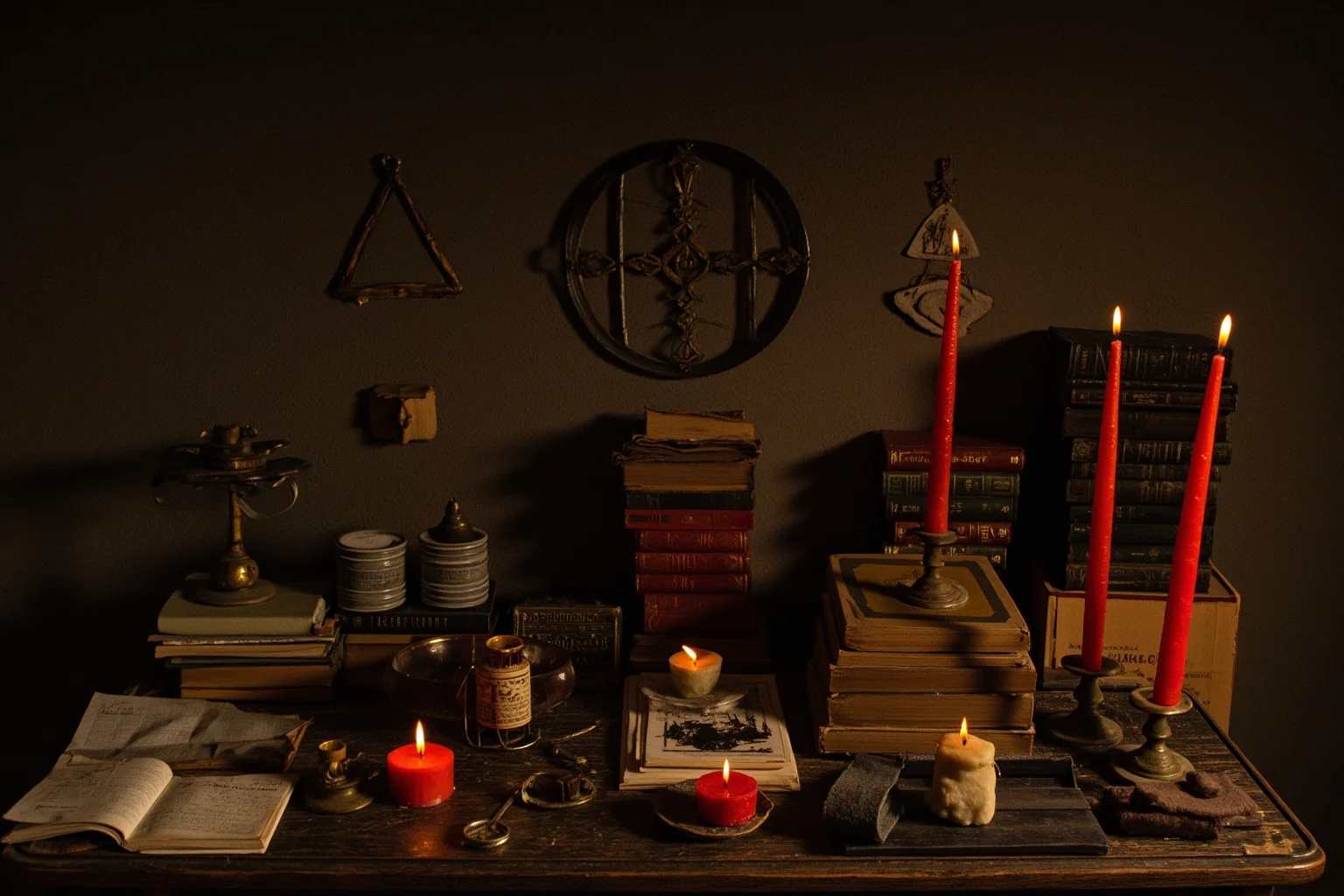 22 Creepiest People in History (And the Truth Behind Their Legends) 16 Cluttered early 20th-century occult study with candles, symbols, and old books