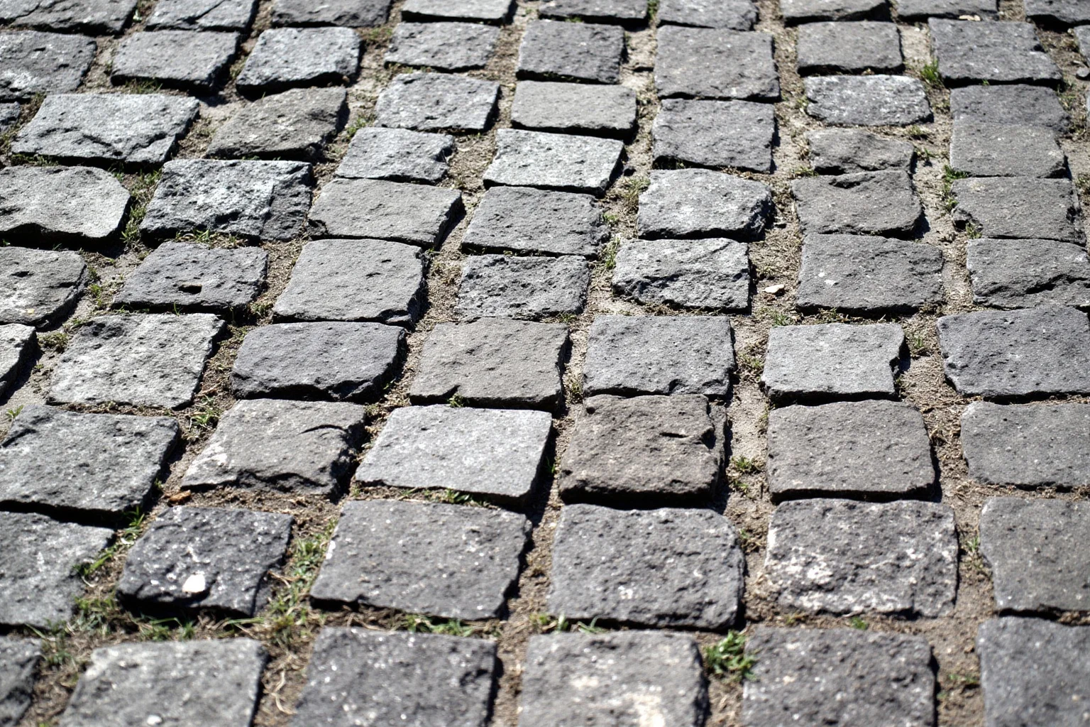 Cobblestone Roman street with large raised stepping stones set between wheel-rut grooves