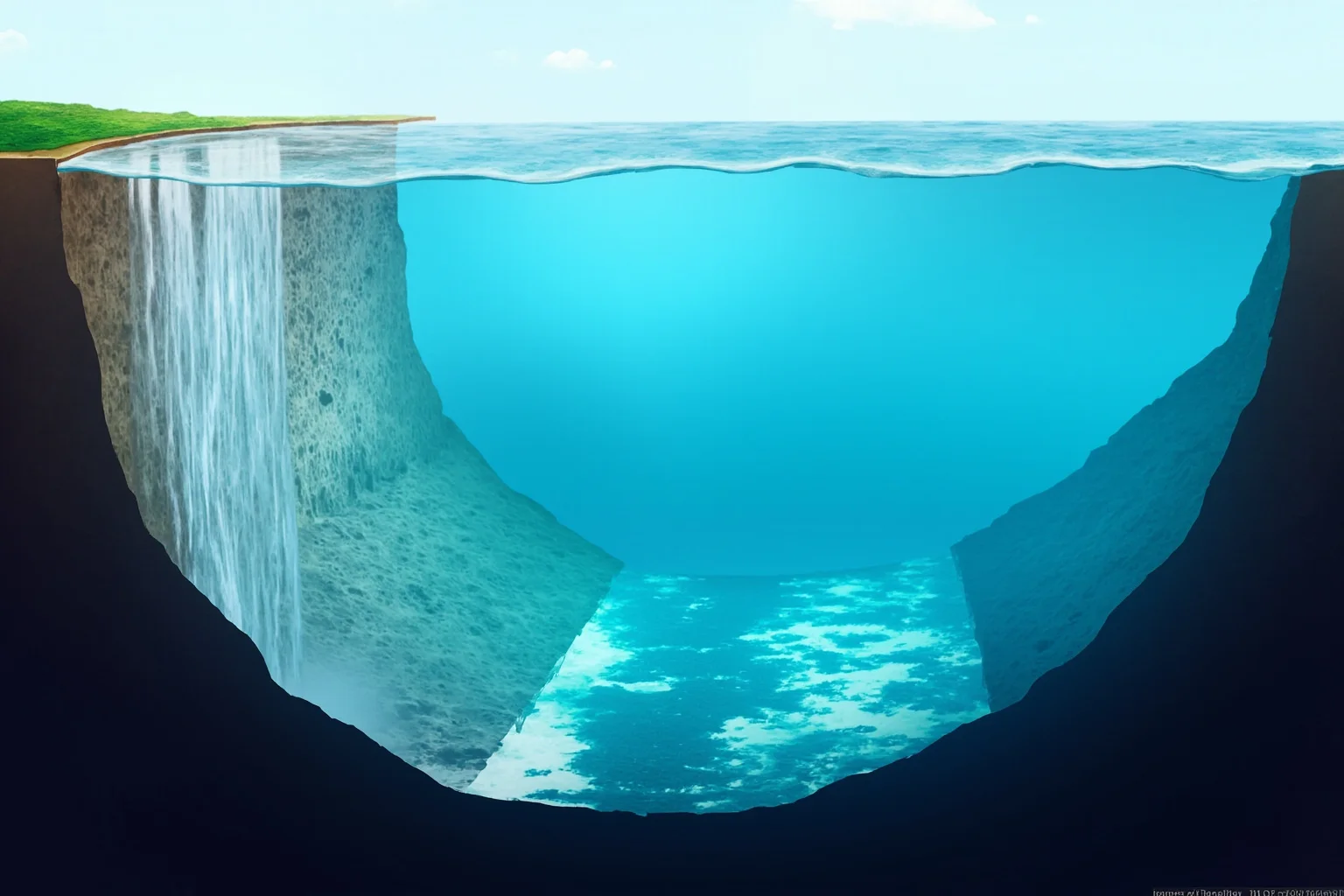 22 Ocean Mysteries We Still Haven't Solved 13 Cross-section illustration of a massive underwater waterfall cascading between two ocean depths
