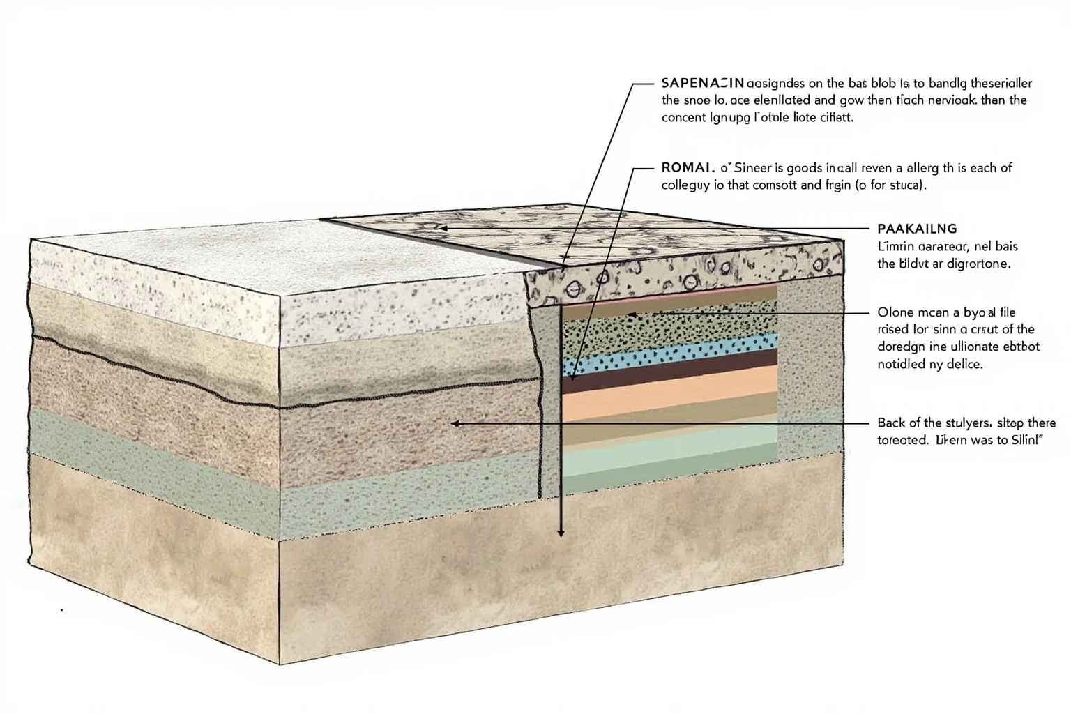 Cross-section illustration of ancient Roman harbor concrete structure showing layered materials
