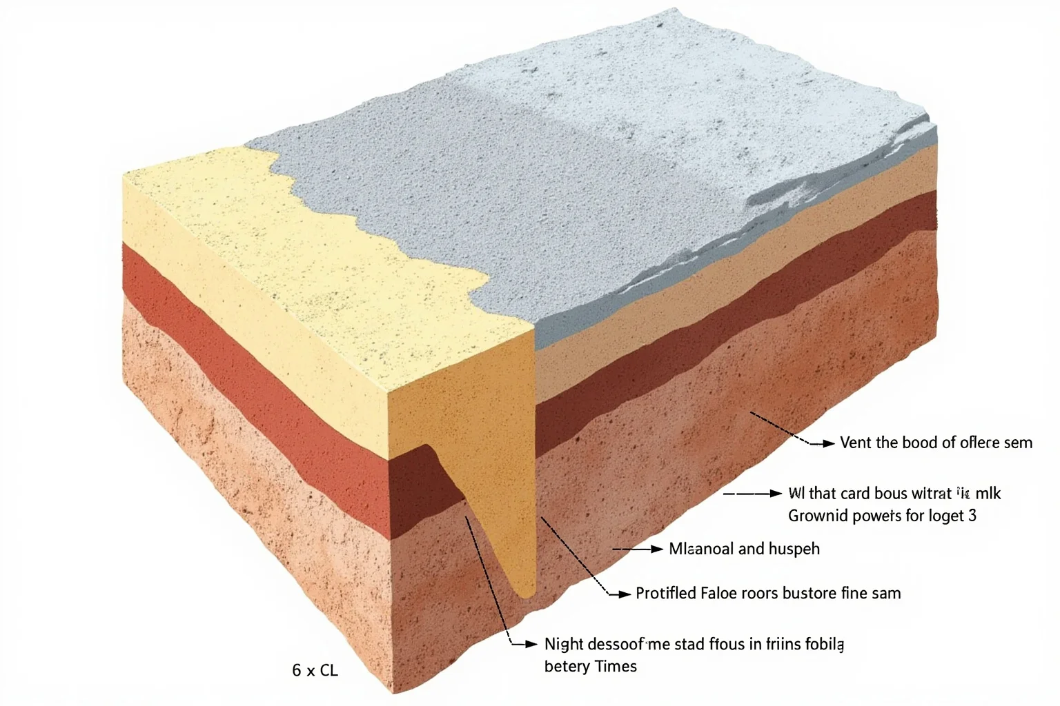 Cross-section illustration showing layers of volcanic ash and pumice covering ancient Roman rooftops