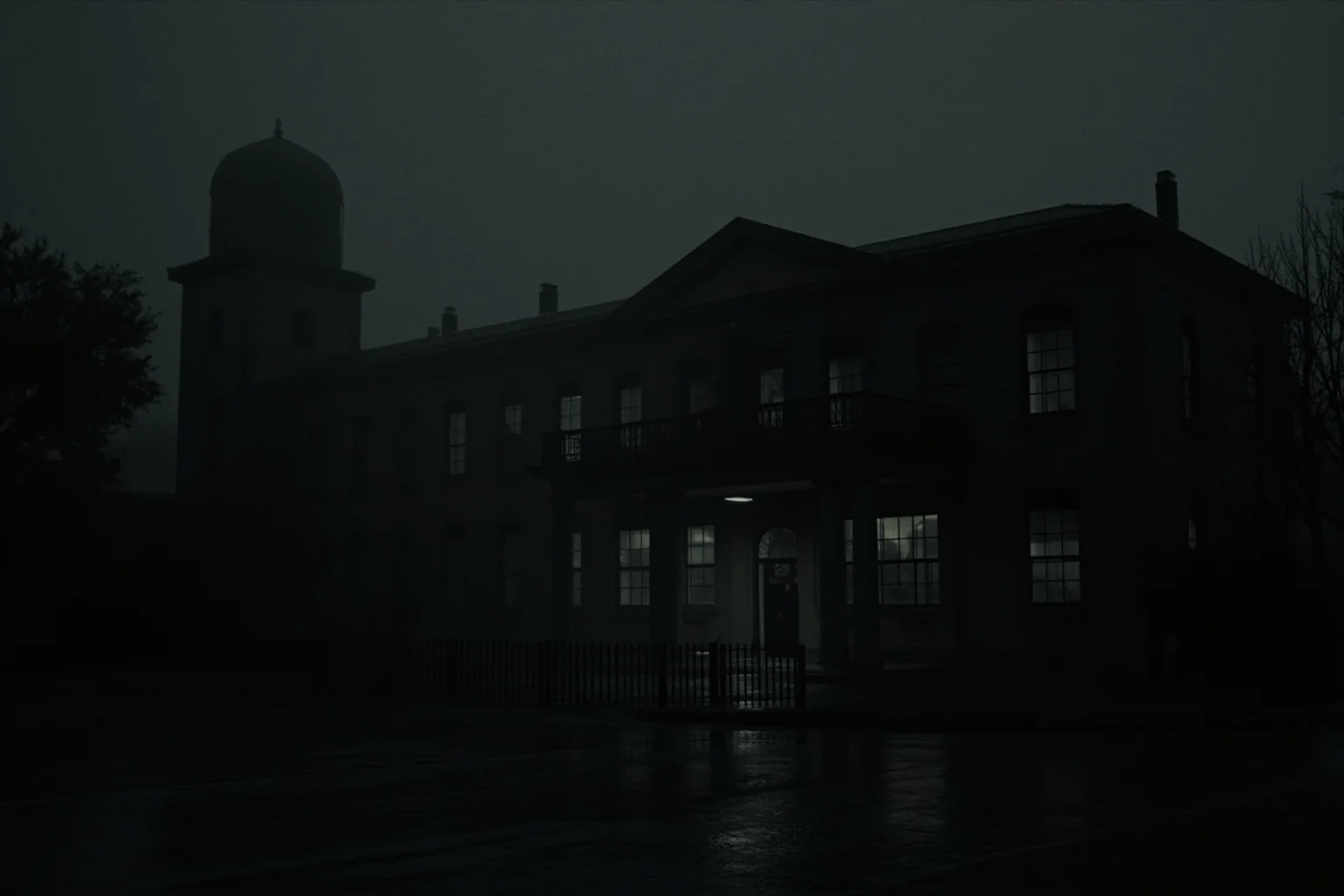 22 Creepiest People in History (And the Truth Behind Their Legends) 19 Dark 1940s European institutional building exterior in fog, somber illustration