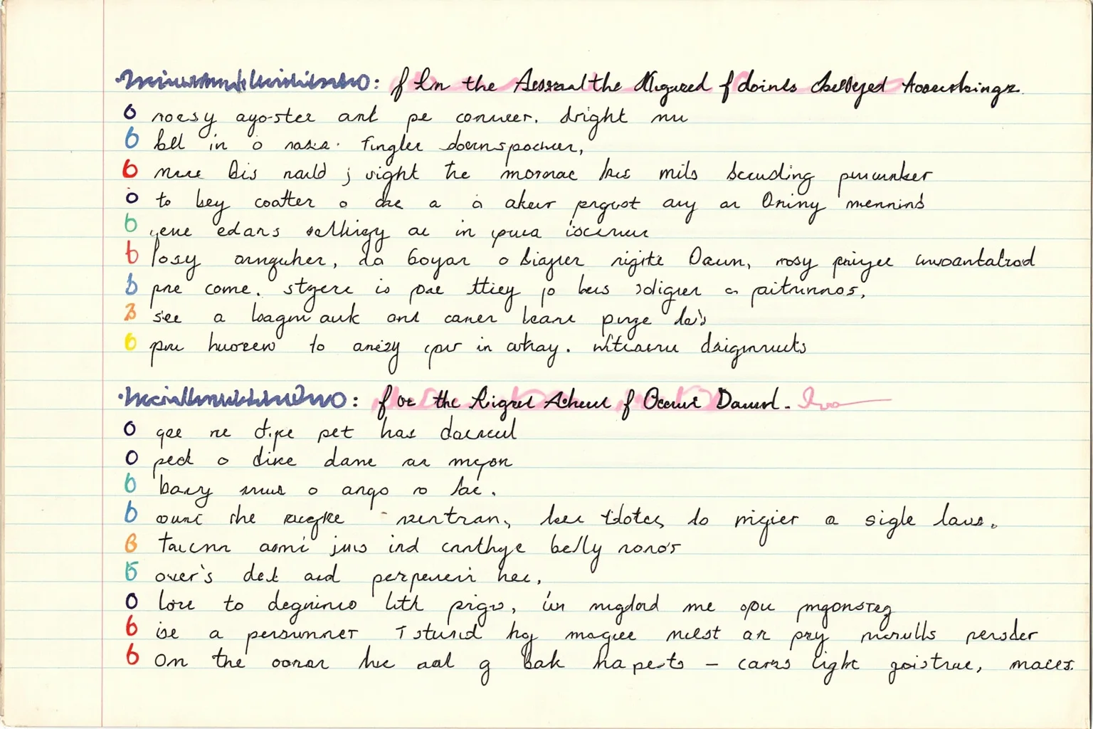 Detailed manuscript page showing repeated phrase patterns like 'rosy-fingered dawn' highlighted in different colors