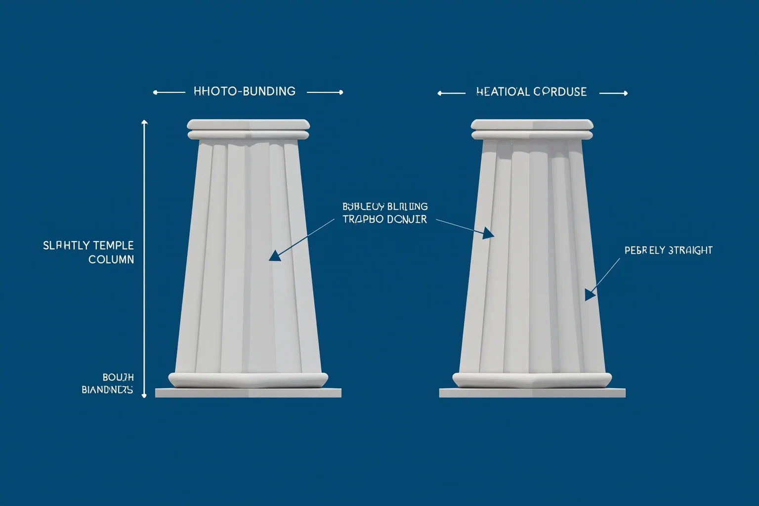 Diagram-style illustration showing a slightly bulging temple column compared to a perfectly straight one