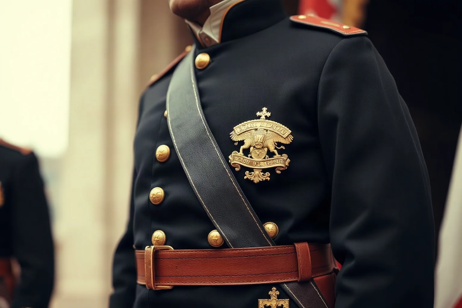 Early 19th century European military commander in formal uniform with hand tucked into coat
