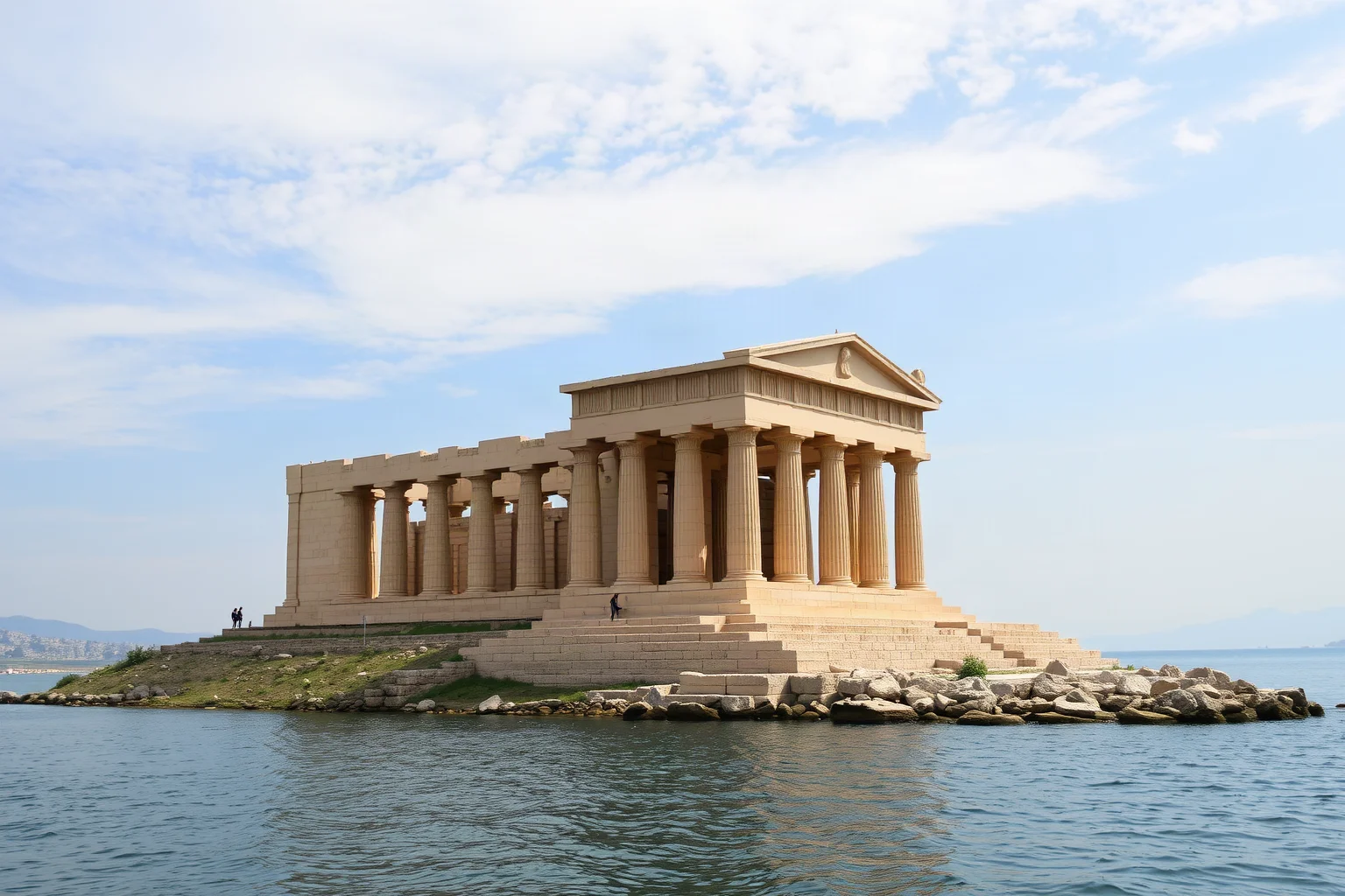 Egyptian-style temple of Isis with Greco-Roman architectural influence, Mediterranean coast