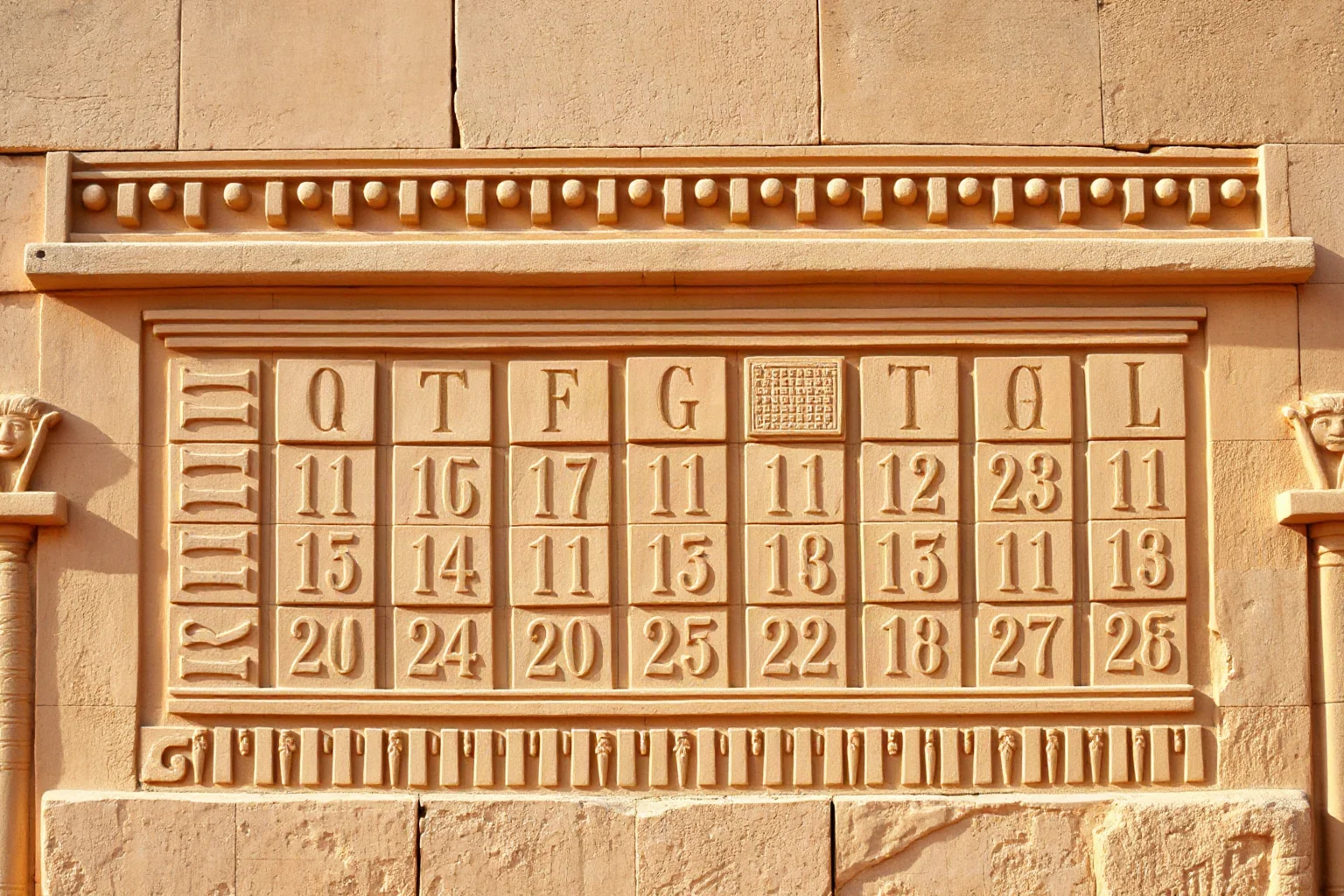 Egyptian temple wall calendar-style carving symbolizing a long two-decade reign