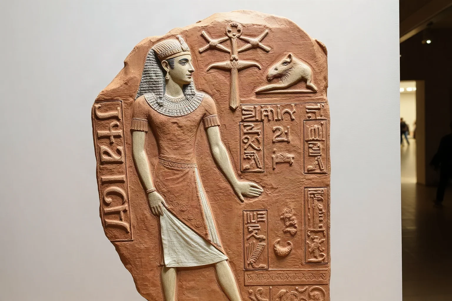 Egyptian wedding-era relief showing a royal couple in traditional linen garments
