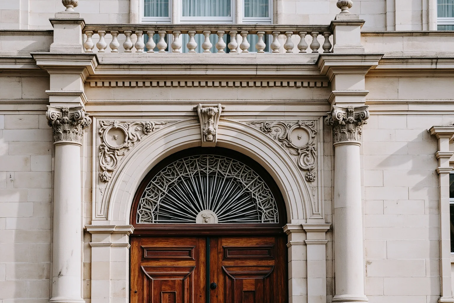 Elegant Victorian museum building facade in South Kensington London style with ornate stonework