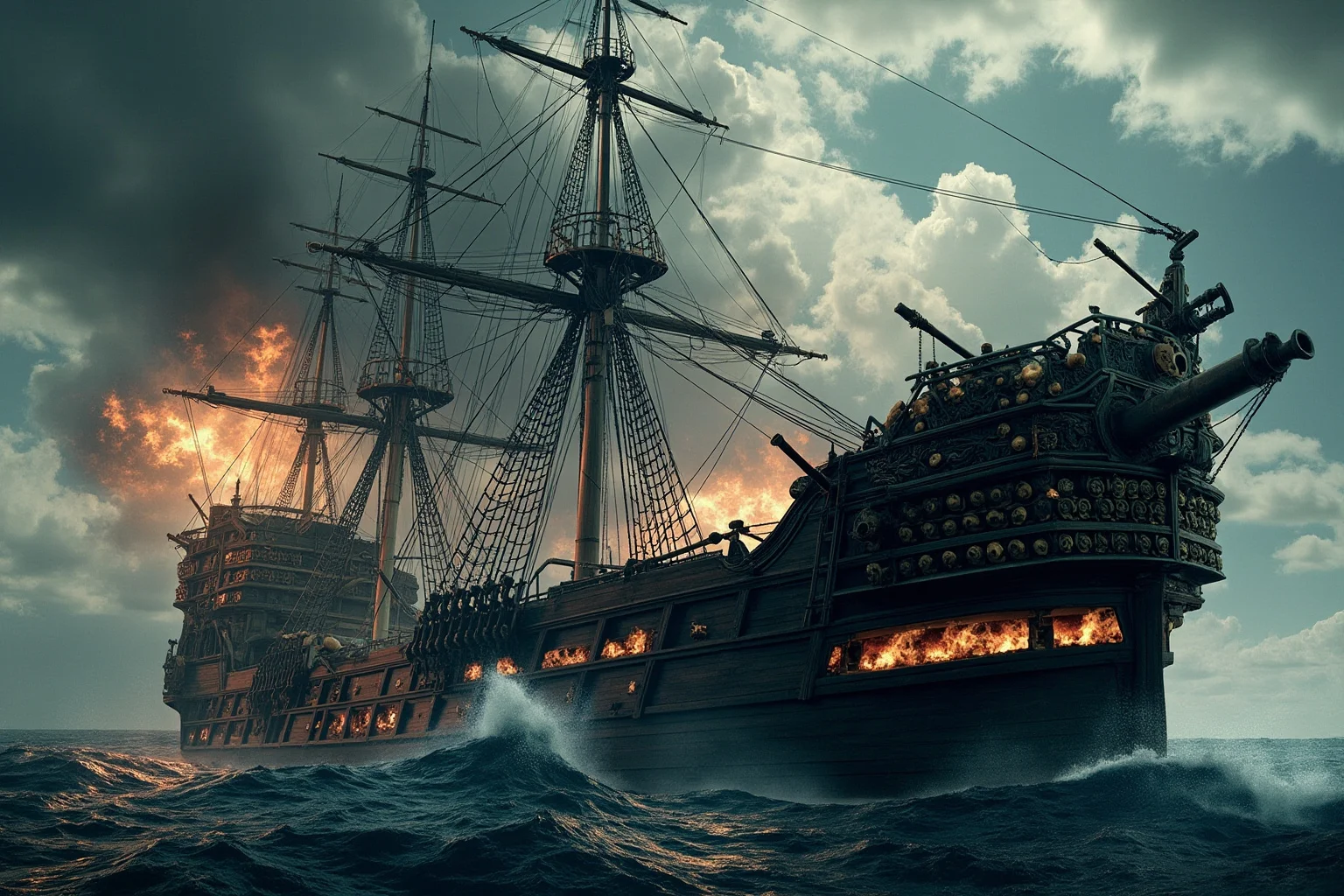 The Longest-Serving Warships of All Time 16 Enormous four-decked 18th-century wooden ship of the line with over a hundred cannon ports, dramatic ocean battle scene