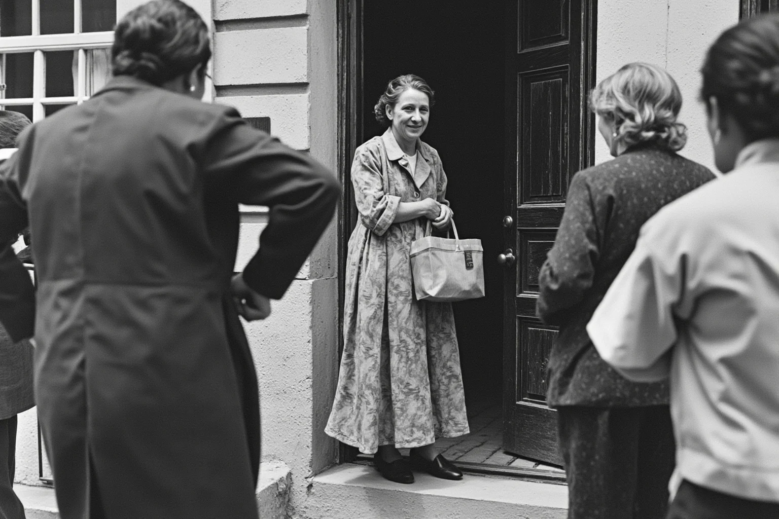 Esther Reed leading organized women collecting donations door-to-door in colonial Philadelphia
