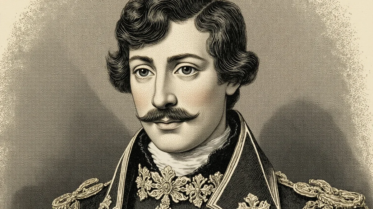 Illustrated Victorian-era portrait style image of a young European prince in formal 19th-century royal attire, generic and non-photorealistic