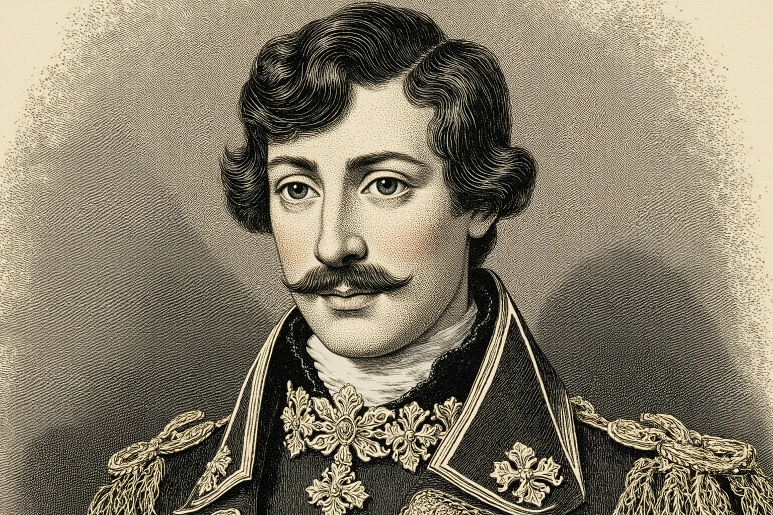 Illustrated Victorian-era portrait style image of a young European prince in formal 19th-century royal attire, generic and non-photorealistic