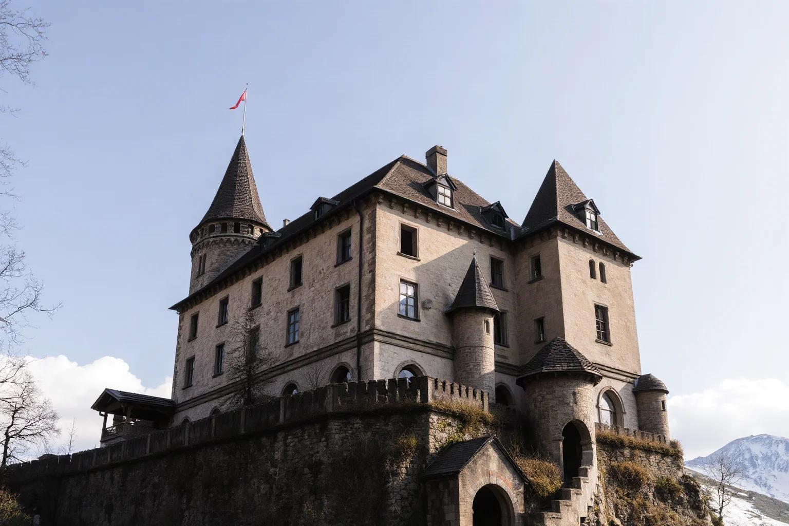 A weathered medieval stone castle on a hilltop in Switzerland, representing the original Habsburg family seat