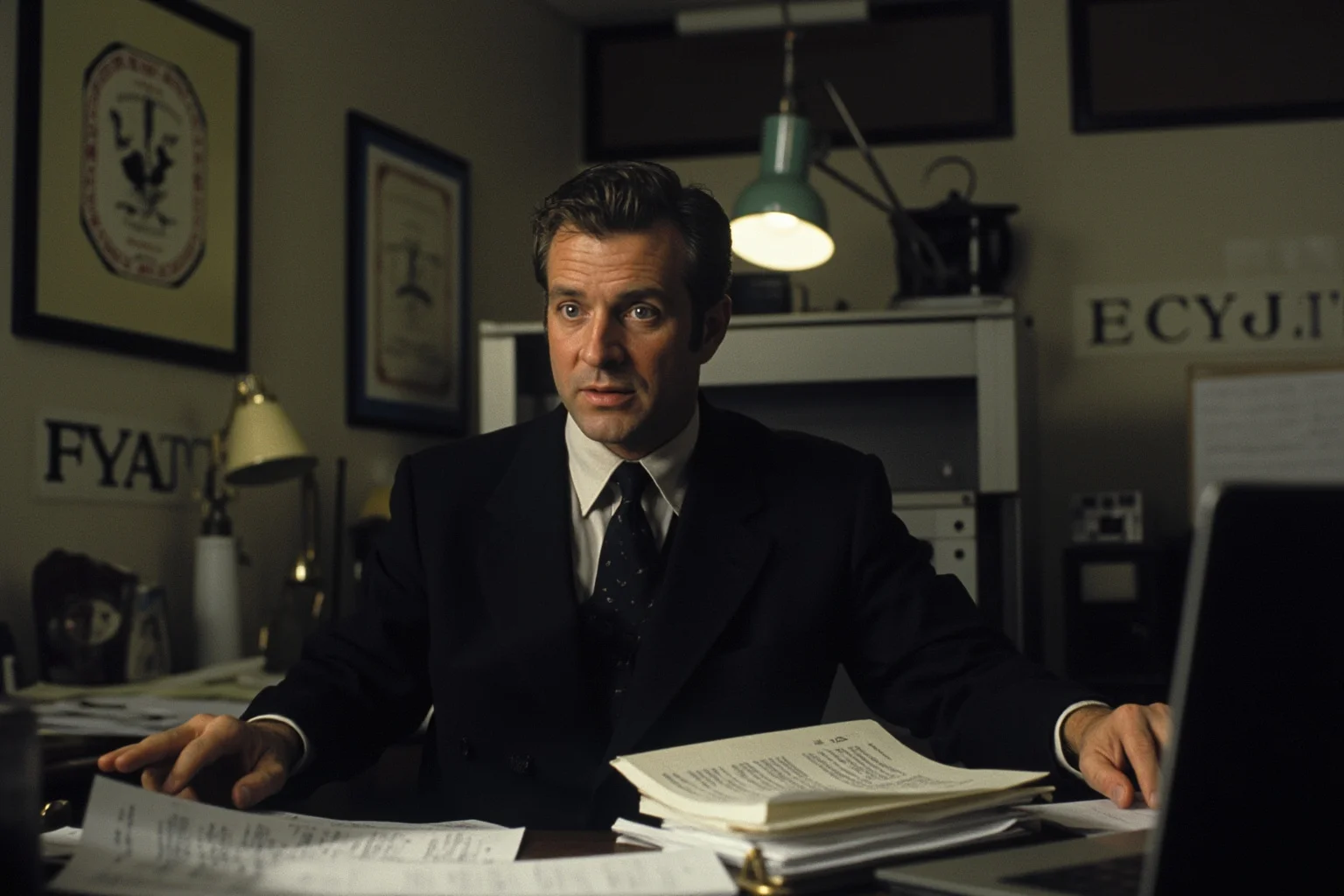 The Most Shameless Traitors of All Time 20 FBI agent in 1990s office surrounded by classified documents and surveillance equipment, espionage and betrayal theme