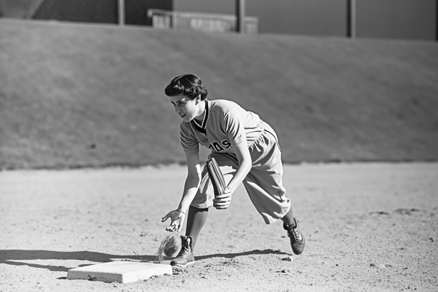 Female Athletes In History Who Changed The Game 9 Female baseball player in 1950s uniform fielding a ground ball at second base on a dusty ballpark infield