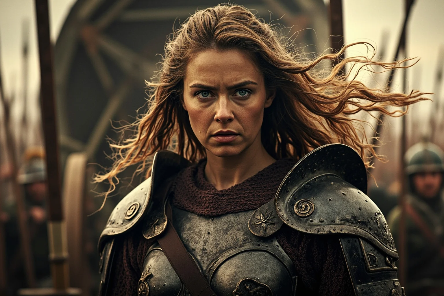 From Cleopatra to George Washington: 21 Most Famous Redheads in History 3 Fierce Celtic warrior queen in armor with flowing hair, standing before a war chariot, dramatic historical illustration