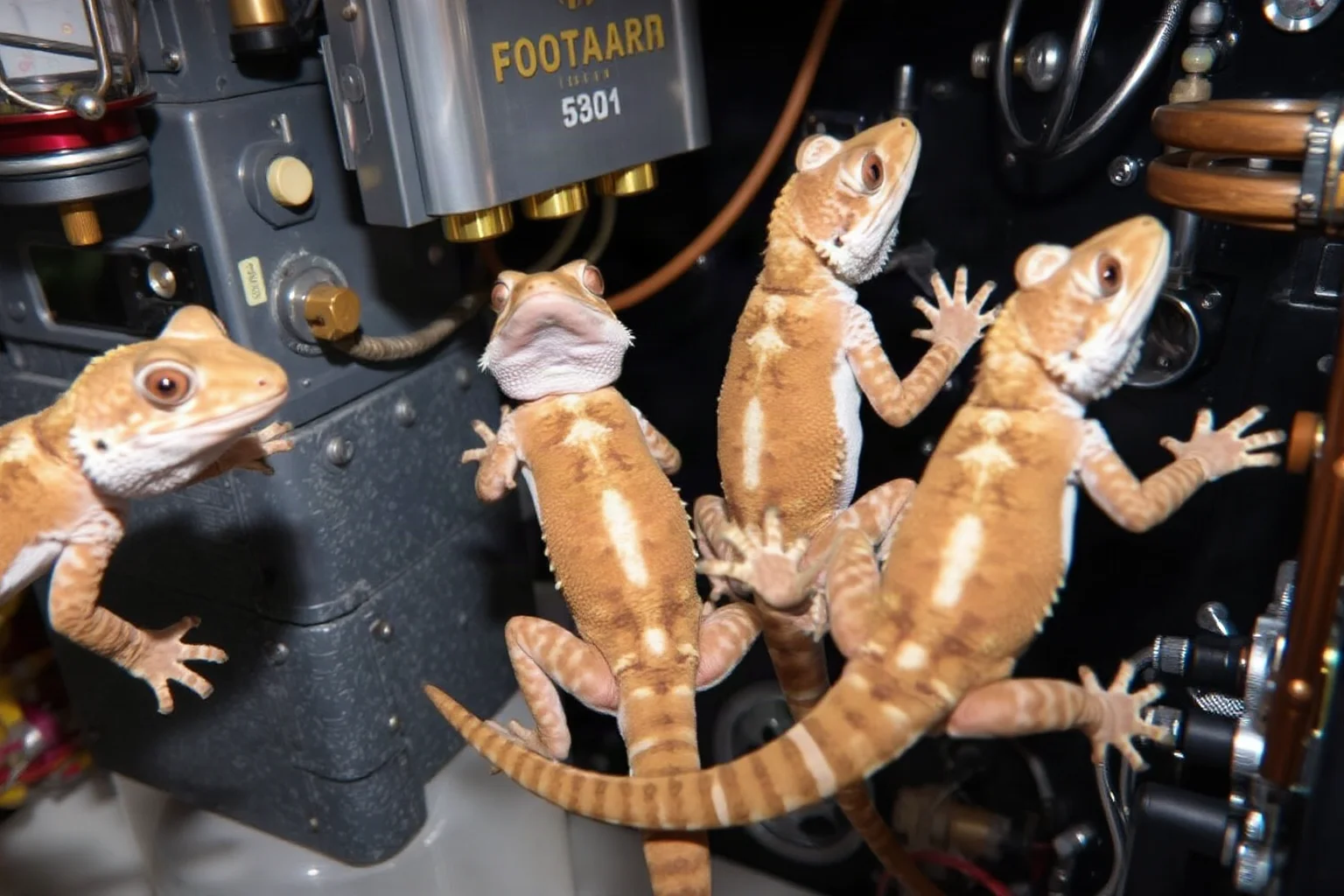 Five geckos in a Russian Foton-M4 satellite biological research module, 2014