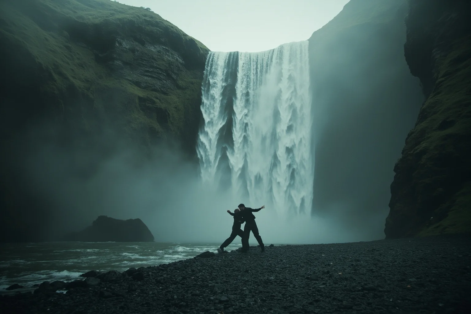 26 of History's Most Famous Rivalries 24 Foggy Victorian-era waterfall scene with two silhouetted figures locked in struggle