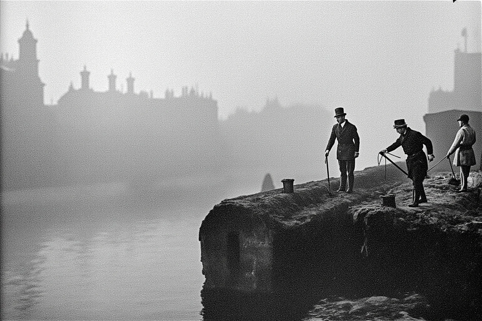22 Lesser-Known Historical Events That No One Talks About 17 Foggy Victorian London cityscape along a river with engineers examining large sewer pipes, historical illustration