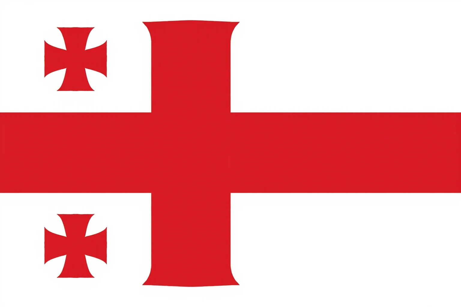 Georgia's white flag with one large red cross and four smaller crosses, medieval banner illustration style