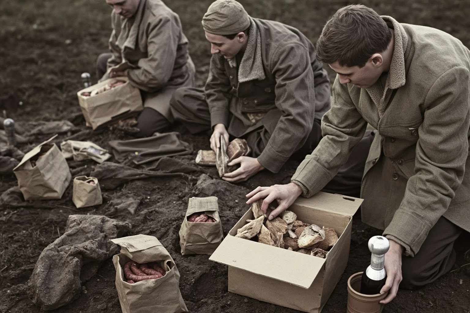 The Evolution of World War 1 Rations: 24 Facts About Food, Trenches, and Rationing 14 German soldiers from 1914-1915 with their rations including bread, sausage, and coffee in a relatively well-stocked camp