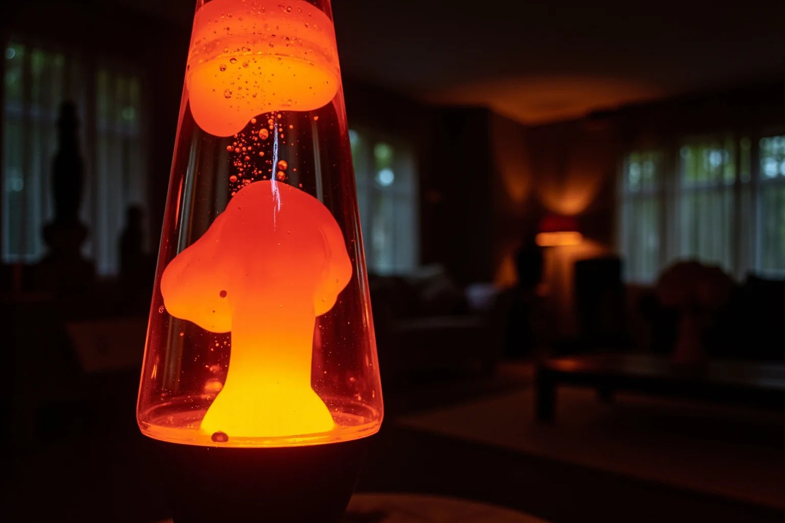 Biggest Fads Throughout American History 21 Glowing lava lamp with swirling wax bubbles in a psychedelic 1970s living room