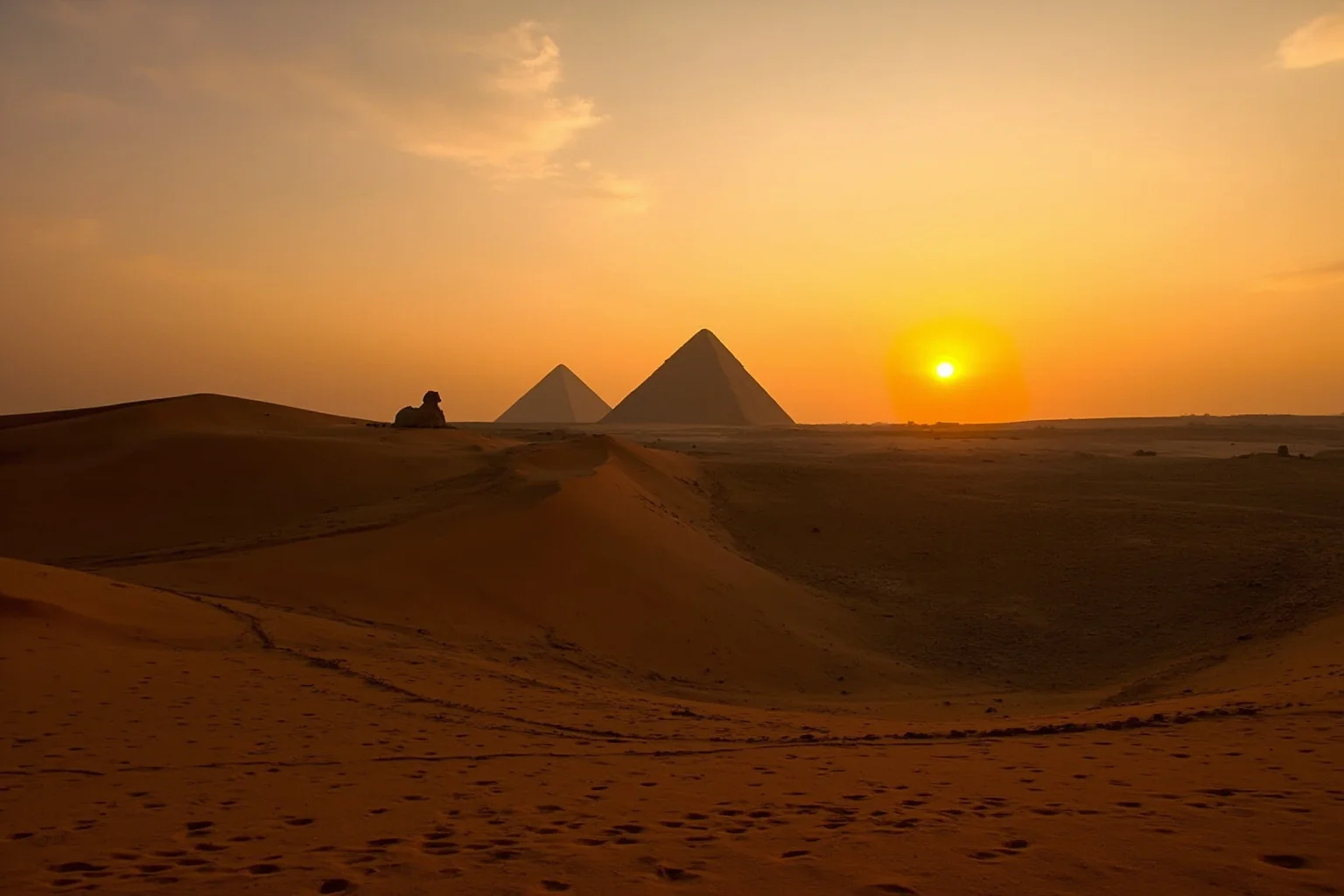 Countries With the Longest Histories (and 10 With the Shortest) 6 Golden desert sands with the silhouette of the ancient pyramids and Sphinx at sunset