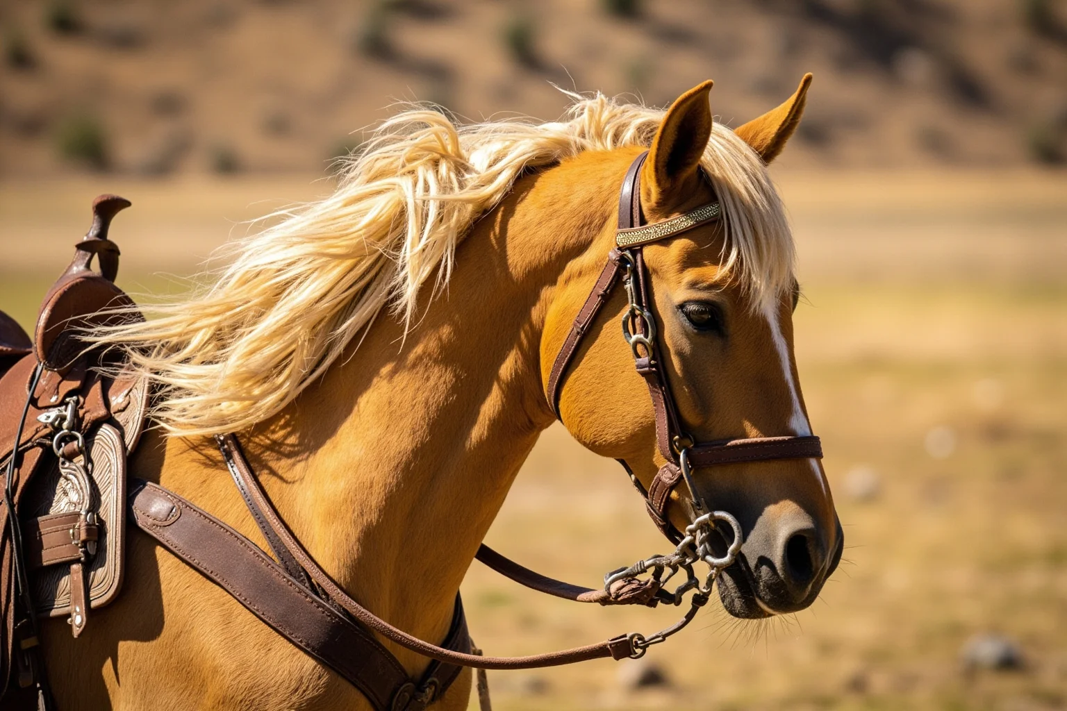 Famous Horses in History: 22 of the Most Legendary Names 17 Golden palomino horse with ornate Western saddle and bridle performing a trick, 1940s Hollywood Western film style