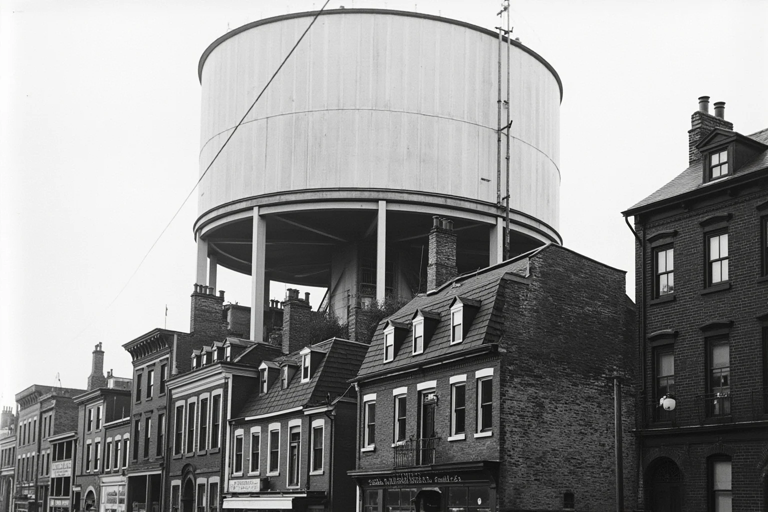 22 Lesser-Known Historical Events That No One Talks About 11 Historic Boston street scene with a large industrial storage tank looming over rooftops, early 20th-century style