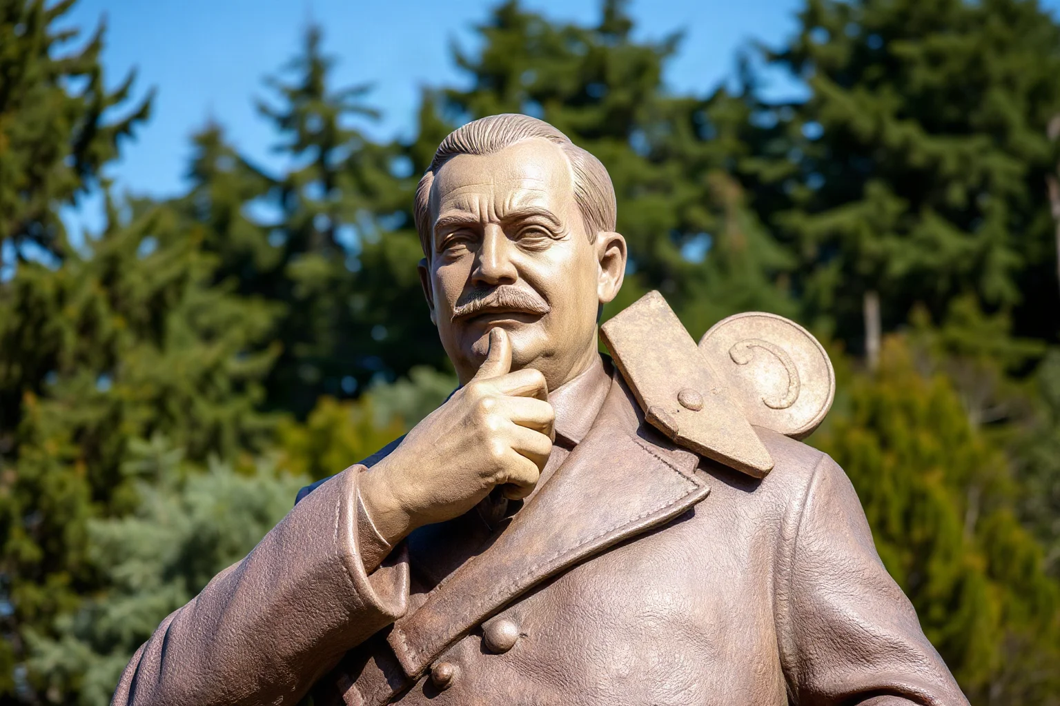 Historical figure associated with tyranny and totalitarianism, warning monument or historical memorial