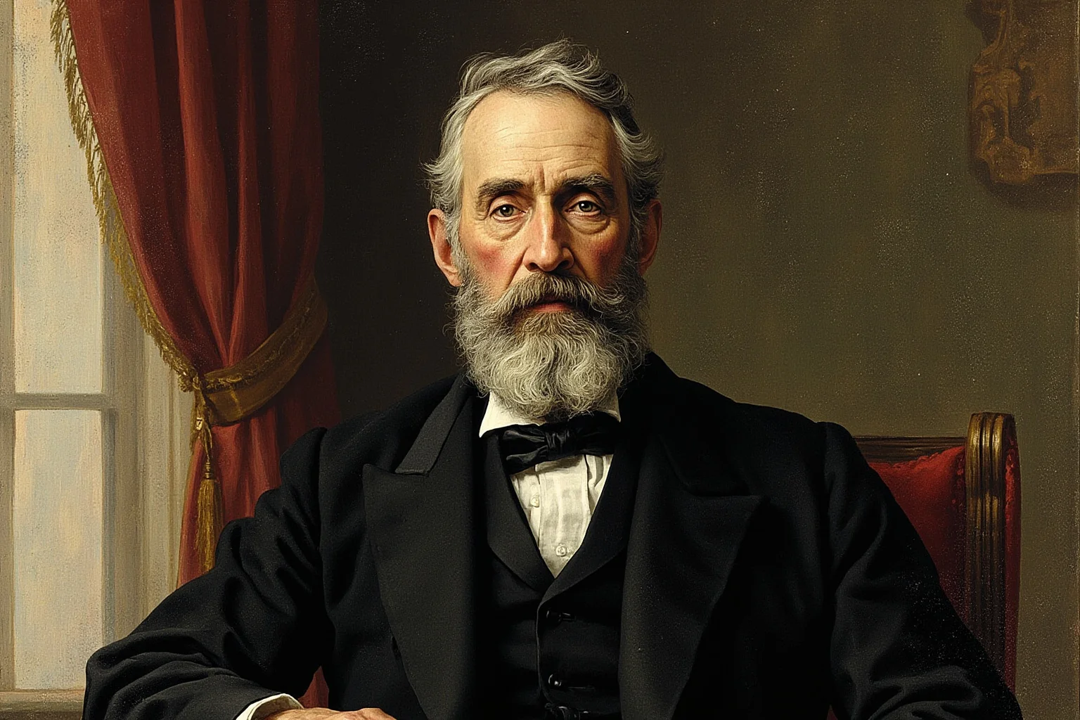 25 Vintage Baby Names Inspired by Historical Figures 19 Illustrated 19th-century American president in dark suit with a beard, historic office setting