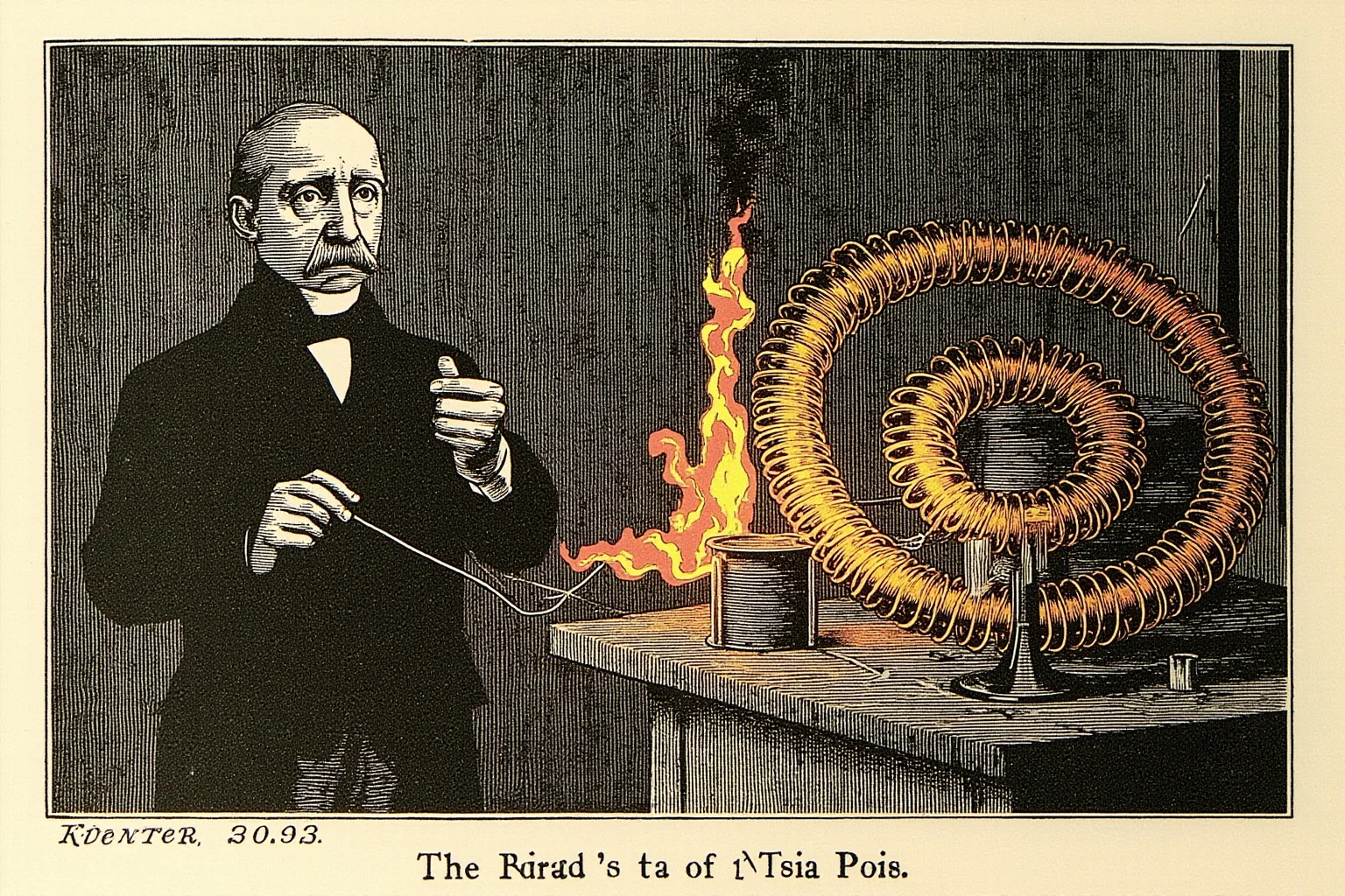 25 Vintage Baby Names Inspired by Historical Figures 23 Illustrated early 20th-century inventor standing beside glowing electrical coils and lab equipment