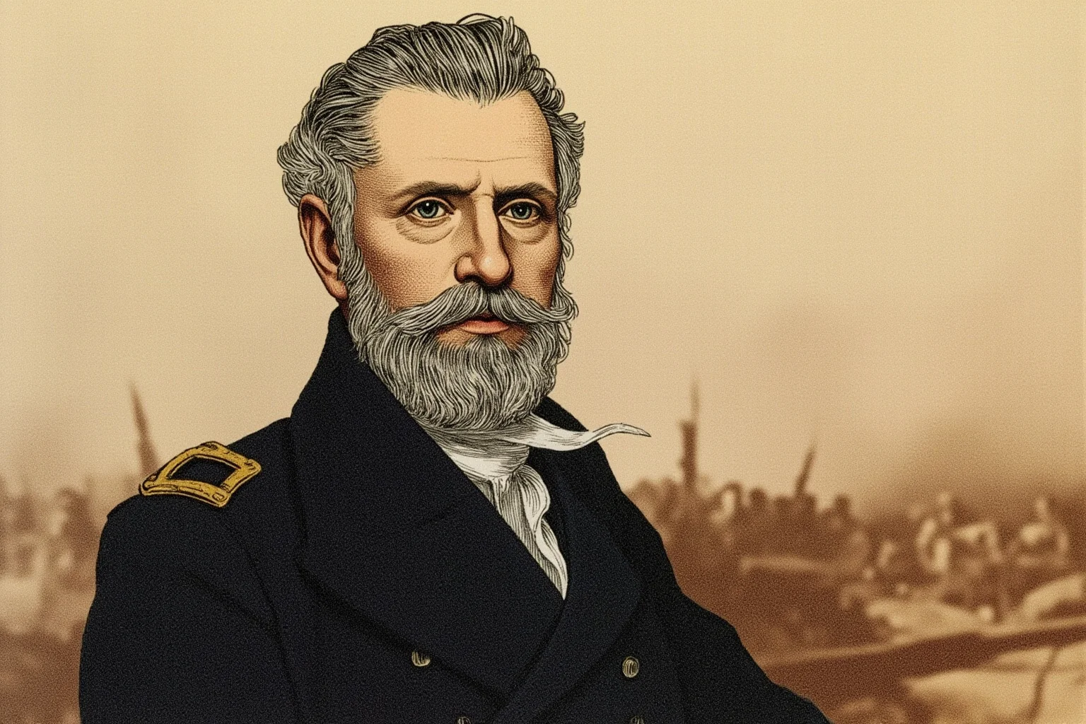Most Influential US Presidents: A Ranked, Myth-Busting Guide 19 Illustrated portrait of a 19th-century American president in a military coat, Civil War battlefield faintly visible behind him