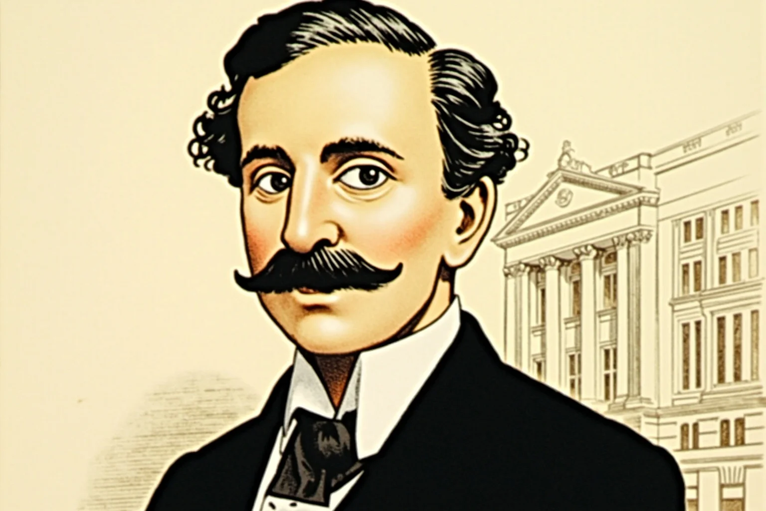 Most Influential US Presidents: A Ranked, Myth-Busting Guide 22 Illustrated portrait of a 19th-century American president with formal mustache and suit, a bank building faintly in background