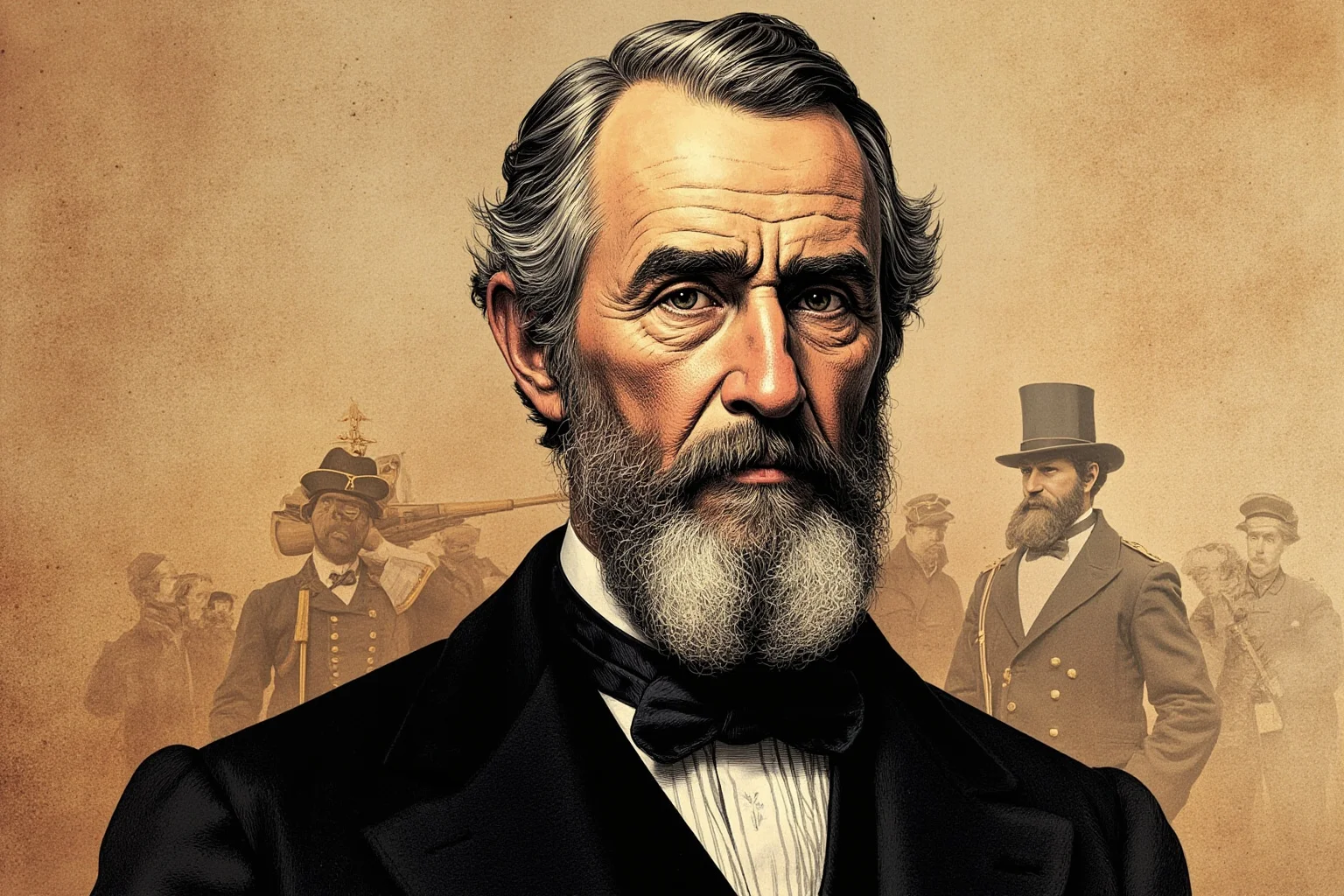 Most Influential US Presidents: A Ranked, Myth-Busting Guide 3 Illustrated portrait of a 19th-century American president with a beard, in formal black suit, subtle Civil War-era imagery in background