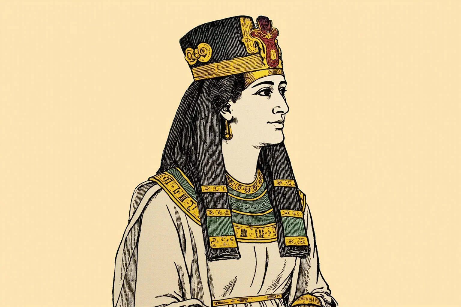 25 Vintage Baby Names Inspired by Historical Figures 3 Illustrated portrait of a Ptolemaic Egyptian queen wearing Greek-Egyptian royal regalia, historical art style