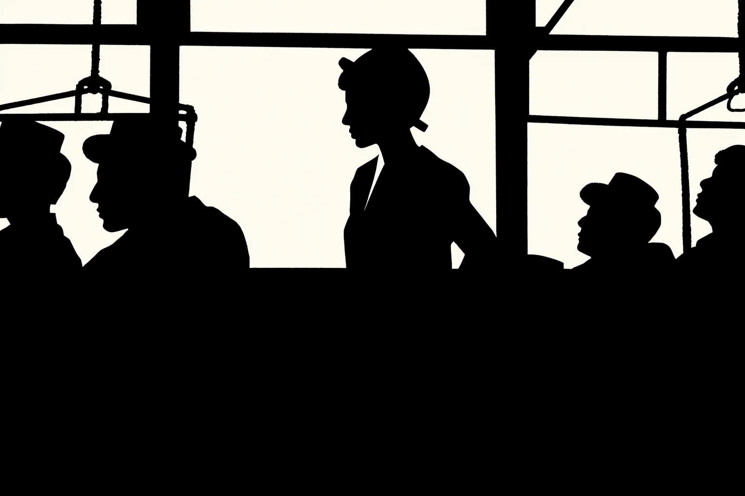 History's Greatest Rebels That Challenged the Status Quo 15 Illustrated silhouette of a woman seated calmly on a vintage city bus while other passengers look on, 1950s American setting