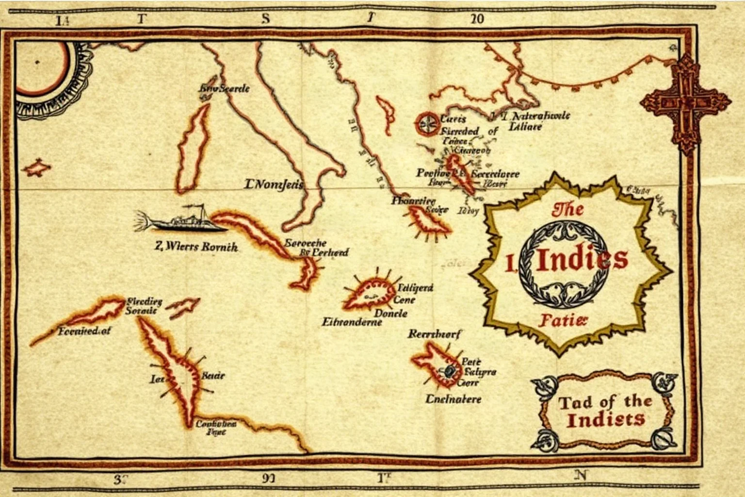 Illustration of a 15th-century European map labeled with the term 'Indies' near islands