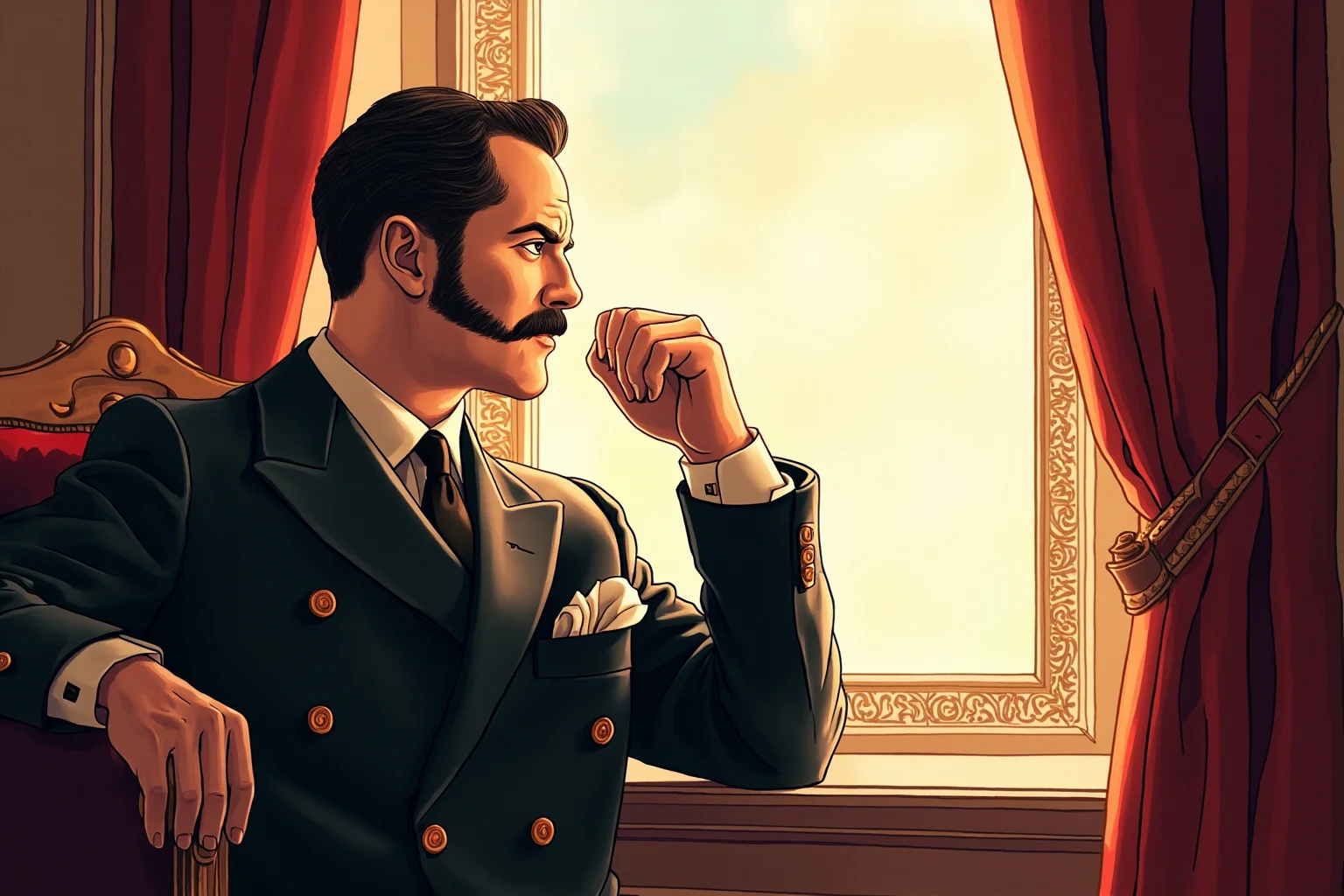 Monarchs Whose Reigns Were Hilariously Short 7 Illustration of a 1930s-style British king in formal attire looking wistfully out a palace window
