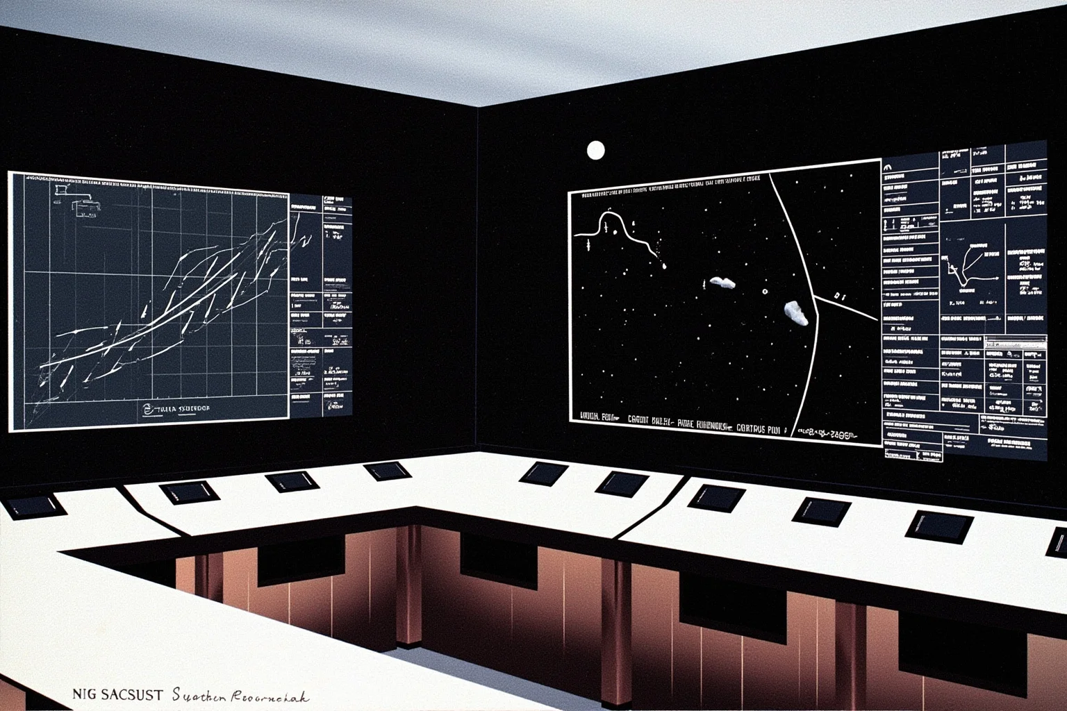 Unsung Heroes History Doesn't Talk About Enough 15 Illustration of a 1960s NASA mission control room with mathematical charts and rocket trajectory diagrams on a chalkboard