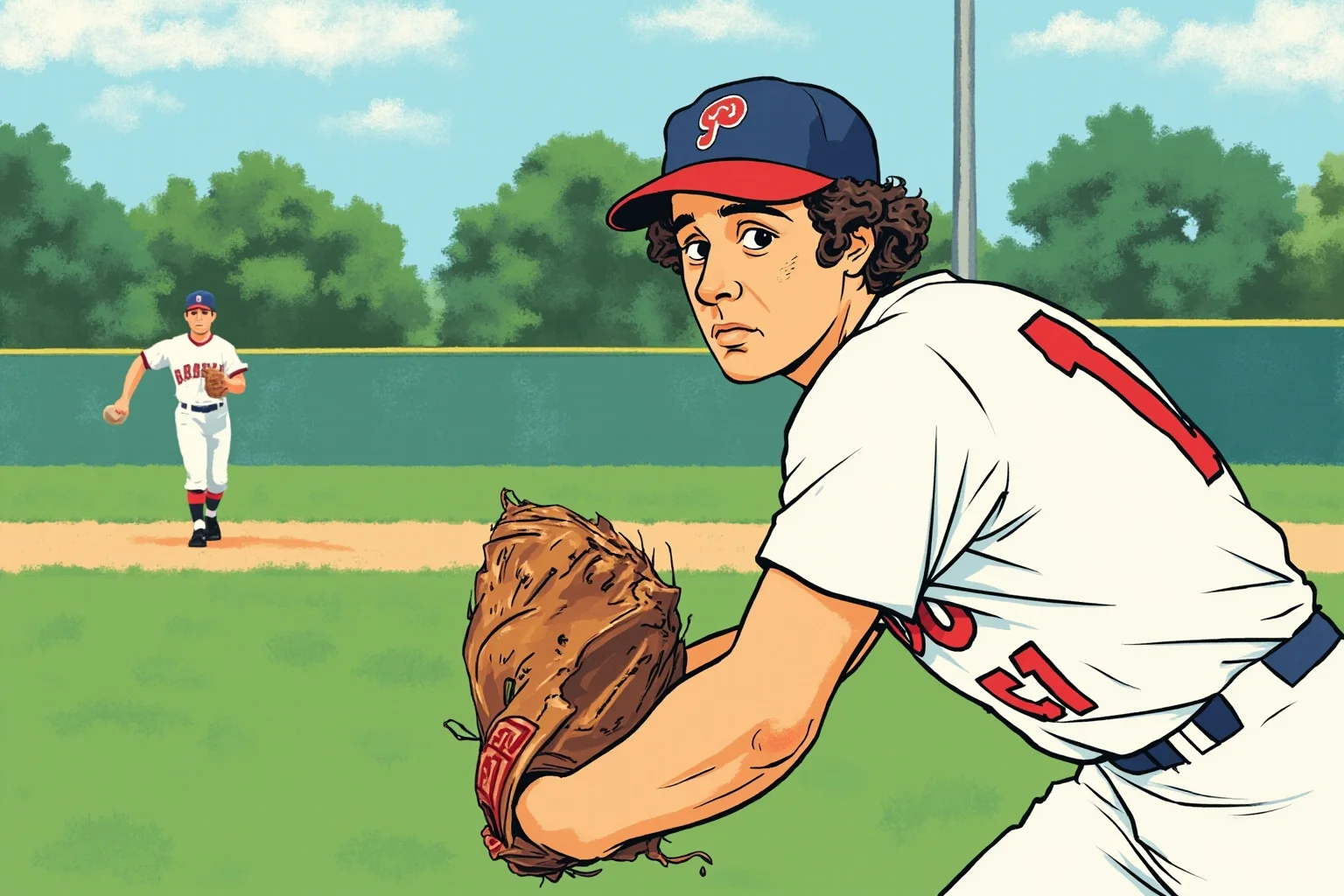 Worst Baseball Players Of All Time: 20 Infamous MLB Legends Everyone Remembers 9 Illustration of a 1980s baseball infielder mid-throw with a worried expression