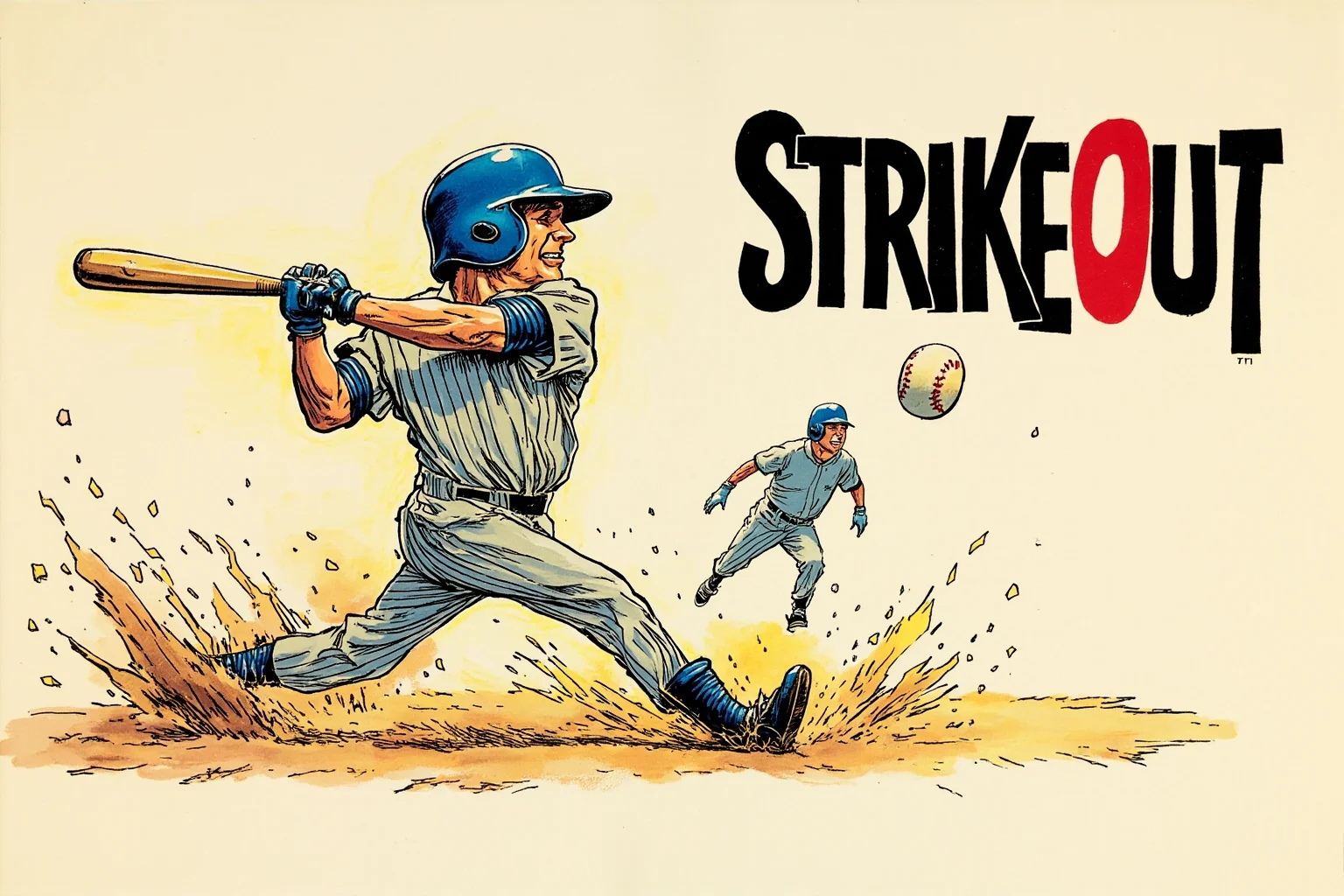 Worst Baseball Players Of All Time: 20 Infamous MLB Legends Everyone Remembers 6 Illustration of a 1980s slugger swinging hard and missing, exaggerated strikeout pose
