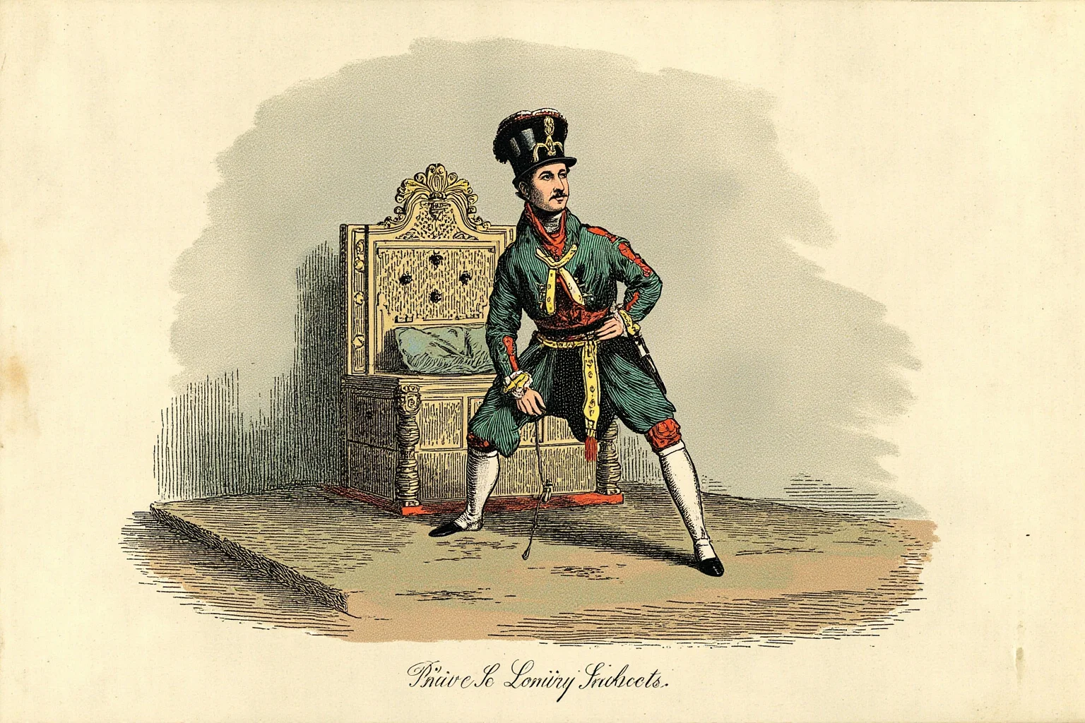 Monarchs Whose Reigns Were Hilariously Short 8 Illustration of a 19th-century French nobleman in royal regalia hesitating in front of an ornate throne